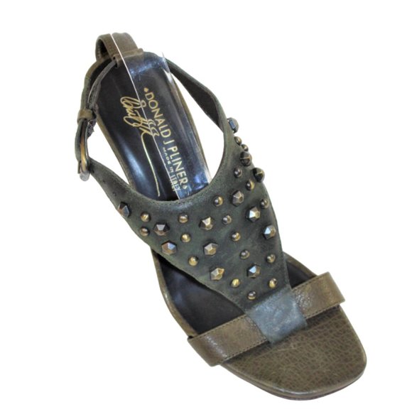 Donald J. Pliner Nekita Leather Studded Olive Green Heeled Halter Sandal Size 6 - Picture 6 of 7